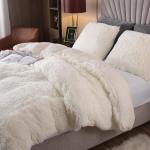 Pluche beddengoedset, 135 x 200 cm, flanel, wollig, dekbedovertrekset voor bed, shaggy en pluche, zachte dekbedovertrekken en 1 kussensloop 80 x 80 cm (wit)