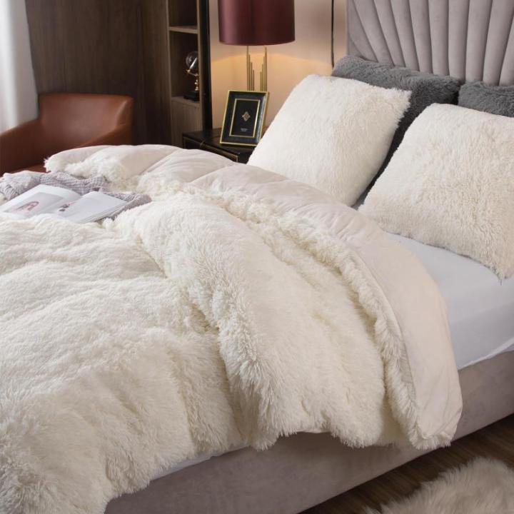 Pluche beddengoedset, 135 x 200 cm, flanel, wollig, dekbedovertrekset voor bed, shaggy en pluche, zachte dekbedovertrekken en 1 kussensloop 80 x 80 cm (wit)