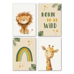 Afbeeldingen kinderkamer decoratie | babykamer poster safari dieren | poster A4 zonder fotolijst | wandafbeeldingen jongens | kinderkamer wanddecoratie dierfoto's