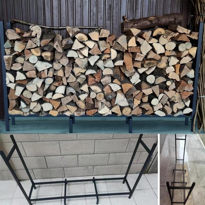 Brandhoutrek van 1,2 m, zwaar houten rek voor de opslag van brandhout, houten opbergrek van metaal, brandhoutrek voor binnen en buiten