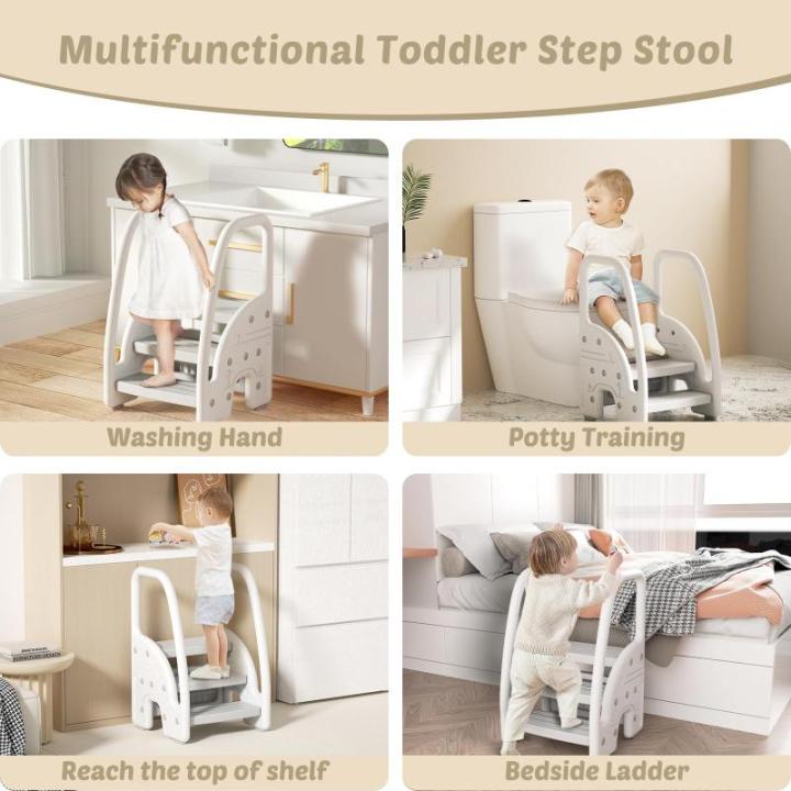 Trapladder voor kinderen, drietraps kruk voor kinderen, leertoren, inklapbaar en in hoogte verstelbaar, antislip, stabiel, trainingsstoel voor toilet, badkamer, keuken