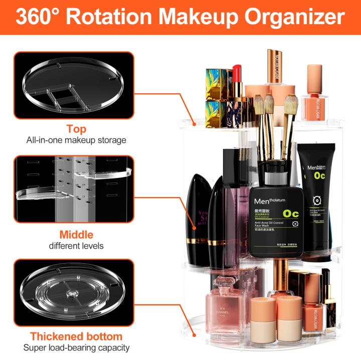 Newaner Make-uporganizer, cosmeticaorganizer, 360 graden draaibaar, transparant, van kunststof