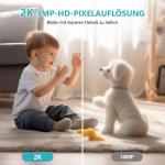 2K/3MP/4-zoom babyfoon met camera en app, babymonitor 2,4 GHz wifi, compatibel met Alexa, twee-weg audio en IR-nachtzicht, schreeuw- en bewegingsdetectie, 14 wiegliedjes