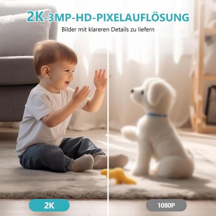 2K/3MP/4-zoom babyfoon met camera en app, babymonitor 2,4 GHz wifi, compatibel met Alexa, twee-weg audio en IR-nachtzicht, schreeuw- en bewegingsdetectie, 14 wiegliedjes