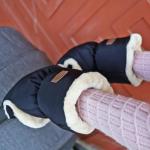 Kunstschaapsvacht Handschoenen voor Wandelwagen, Fleece Kinderwagen Hand Muff, Warm Kinderwagen Handwarmer, Winter Winddicht Wasserdicht Extra Dik Handschoen Kinderwagen, Zwart