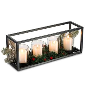Geometrische Theelichtkaarshouders Metaal, Moderne 4 Voor Kerst Advent, Decoratieve Orkaan Kaarshouders Voor Pilaar Kaarsen Kandelaar Voor Koffie Eettafel Centerpiece