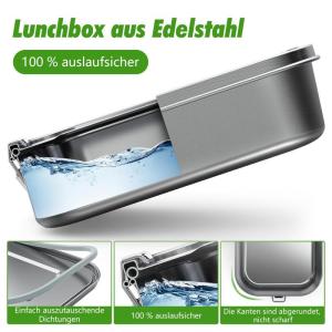 Lunch Box Bento Lunchbox, roestvrij staal, lekvrij, 1200 ml, lunchbox voor kinderen, met vak, BPA-vrij, lunchbox voor picknick, school, werk