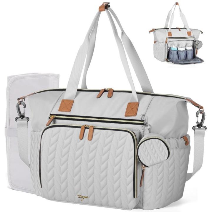 Luiertas met fopspeentas en aankleedonderlegger, schoudertas, multifunctionele babytas voor grote reis-luiertas voor mama en papa, geïsoleerde tassen (grijs)