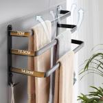 Bozvloh Handdoekhouder zonder boren voor badkamer, zwart, 60 cm, 3-delige aluminium handdoekstang, gastendoekhouder, wand, zelfklevend, voor badkamer, keuken, toilet