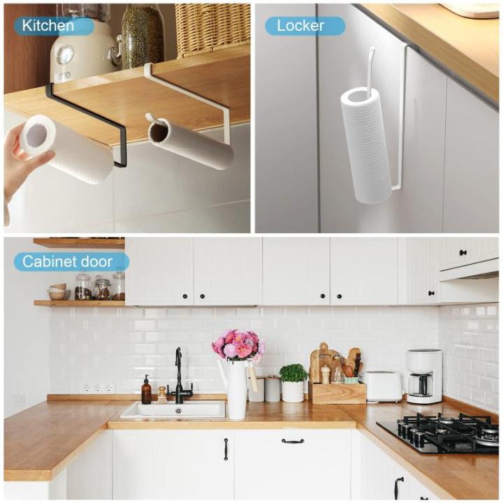 Keukenrolhouder onder kast, 2 stuks papieren handdoekhouder aanrecht, keuken zelfklevend wandmontage papieren handdoekrek, keukenhanddoekhouders voor badkamer, badkamer, toilet, ke