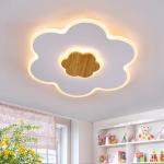 LED plafondlamp Kinderplafondlamp Bloemvorm Houten Kinderkamer Plafondverlichting Dimbaar 3000K-6000K 28W 40cm Jongen Meisje Baby Kinderen Wit Slaapkamerlamp Met Nachtlichtfunctie