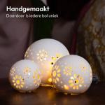 3 Bollampen keramiek met lichtsnoer | witte tafellamp op batterijen | LED sfeer verlichting | Ø 8/10/12 cm [Energieklasse A++]