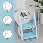 Toiletbril voor kinderen met trap, 2-in-1 babytoiletbril met opstapkruk, driehoekige standaard, stabiele potjetrainer met verstelbare trede en zithoogte, PU gevoerd, vergrote trede