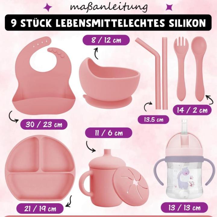 Siliconen babyslabbetjes - 7-delig antislip kinderservies set met bord met zuignap, babybestekset vanaf 6 maanden, lepel, vork, kom