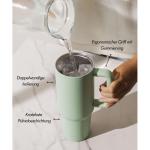 Thermobeker met rietje en handvat, 24 uur ijskoud, 1200 ml, roestvrij staal, isolatiebeker met handvat, drinkbeker met deksel en rietje, moderne tuimelbeker om mee te nemen, met ri