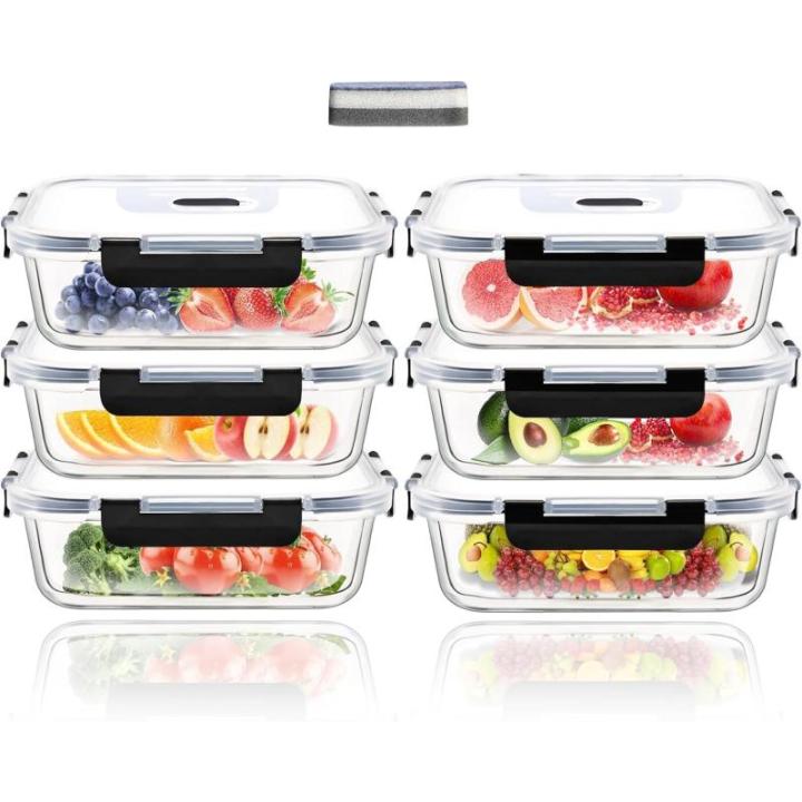 Set van 6 vershouddozen van glas, 1040 ml, rechthoekig
