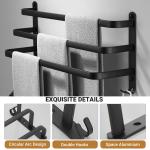 Bozvloh Handdoekhouder zonder boren voor badkamer, zwart, 60 cm, 3-delige aluminium handdoekstang, gastendoekhouder, wand, zelfklevend, voor badkamer, keuken, toilet