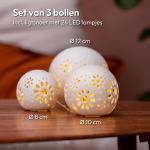 3 Bollampen keramiek met lichtsnoer | witte tafellamp op batterijen | LED sfeer verlichting | Ø 8/10/12 cm [Energieklasse A++]