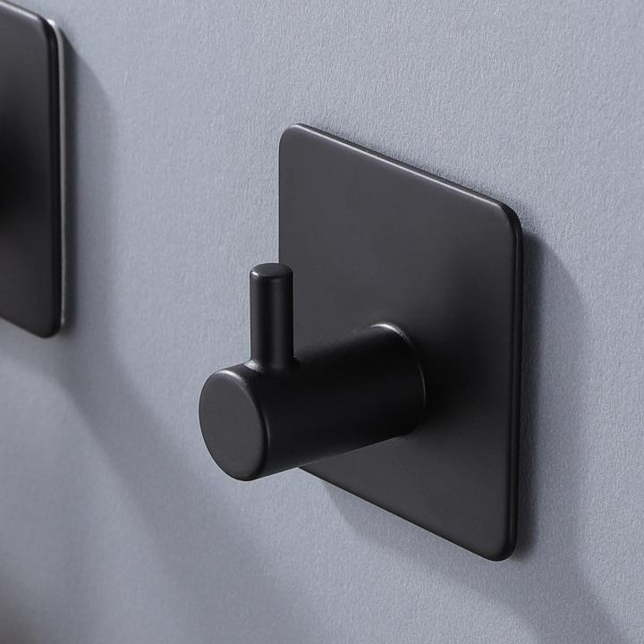 ZUNTO Handdoekhaken, haken, zonder boren, kleefhaken, roestvrij staal, wandhaken, zelfklevend, handdoekhouder voor badkamer, 4 stuks, zwart
