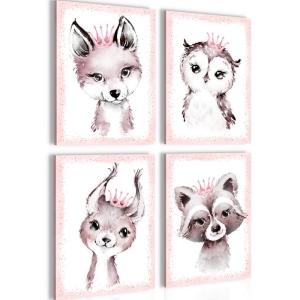 Moderne Schilderijen - VOLLEDIG KLAAR OM OP TE HANGEN - Bosdieren - 4 Delen Set - N017147a