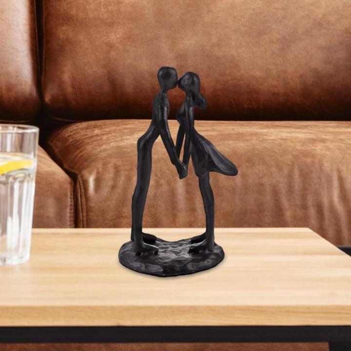 Gietijzer Kussend Paar Standbeeld Modern Decoratief Beeldje Romantische Sculpturen Ornament, Zwart Metaal Abstract Figuur Verjaardag Bruiloft Aandenken Cadeau voor Haar Vrouwen Vri