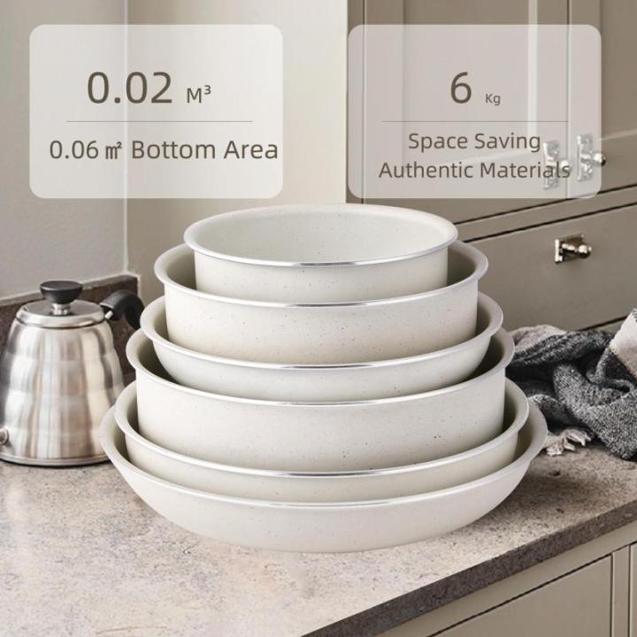 Set inductiepannen en -potten met afneembare handgrepen, granieten antiaanbaklaag, stapelbaar, set met siliconen deksels, ruimtebesparende pannenset zonder PFOA, braadpannen, ovens