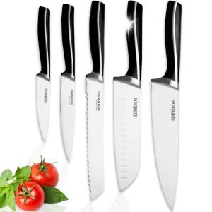 Set keukenmessen, 5-delig, koksmessenset, chef-messen, scherpe roestvrijstalen messen, keuken, fruit, groenten, vlees, hoogwaardige professionele set | SB-KS301