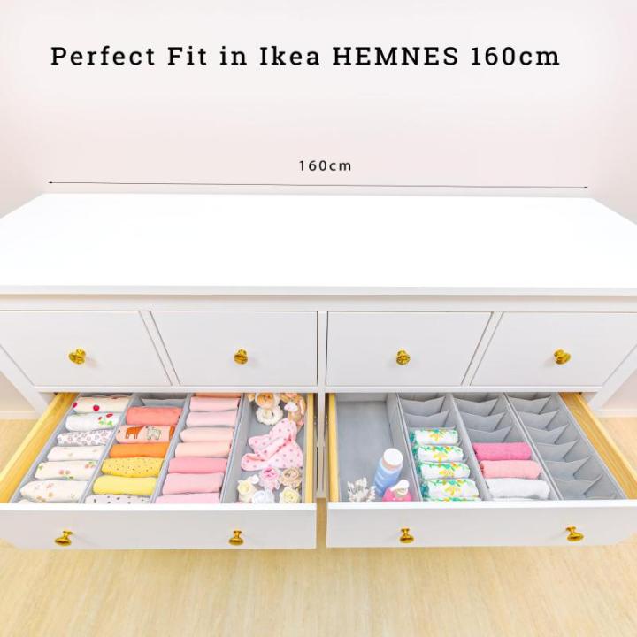 HEMNES Dubbele organizer voor IKEA-commode; het origineel; perfecte pasvorm; stabiele bodem; opbergsysteem voor luierbenodigdheden, kinderkleding, sokken, ondergoed; set van 8