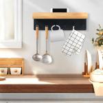 Sleutelrek hout met plank, sleutelhouder sleutelrek met 6 haken, wandsleutelbord voor entree, hal, keuken