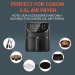 Heteluchtfriteuse accessoires, 9 stuks airfryer-accessoires voor Cosori heteluchtfriteuse 5,5 l, met 8 inch taartvat, pizzapan, spiesstandaard en siliconenmat