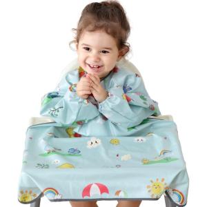 Bibado hecht aan je kinderstoel, slabbetjes met mouwen waterdicht, comfortabel en zacht voor BLW Mess-6 maanden tot 3 jaar oud (grijs)