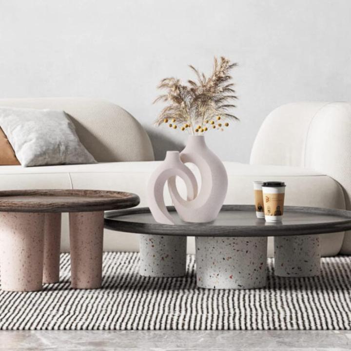 Keramische Vaas, set van 2 Holle Witte Moderne ​​Voor Scandinavisch, Vaasdecoratie, Esthetische Boho Bloemenvaas Voor Thuis, Woonkamer, Kantoor, Boerderij, Salontafel Decoratie