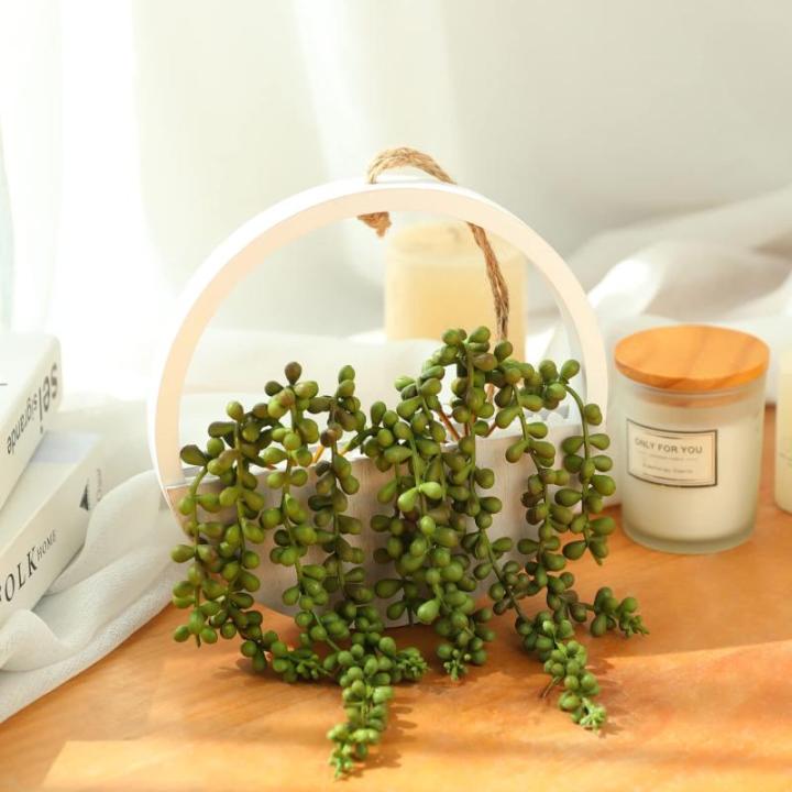 Opknoping Plant Kunstmatige Vetplanten Nep Koord van Parels Planten 30 cm in Houten Pot voor Indoor Outdoor Muur Decor (1 ST)
