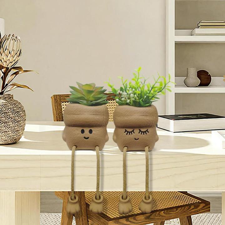 Mini-planten, vetplanten, kunstplant, klein met schattige smiley-pot, voor badkamer, keuken, hal, vensterbank, nachtkastje, decoratie