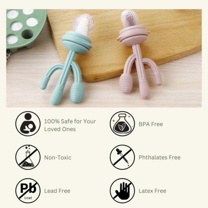 Set van 2 babypap, invriescontainers en 3 stuks babyfruitzuigers met 3 maten zakken, siliconen ijsblokjeshouder baby fruitzuiger, aanvullende voeding, invriezen container voor baby