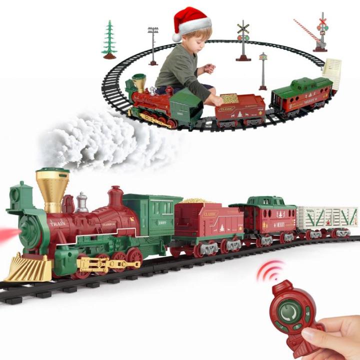 Stoomspoorwegset, speelgoed, elektrische spoorwegset met afstandsbediening voor jongens, locomotiefrails met rook, licht en geluiden, vakantie voor kinderen van 3 tot 7 jaar oud