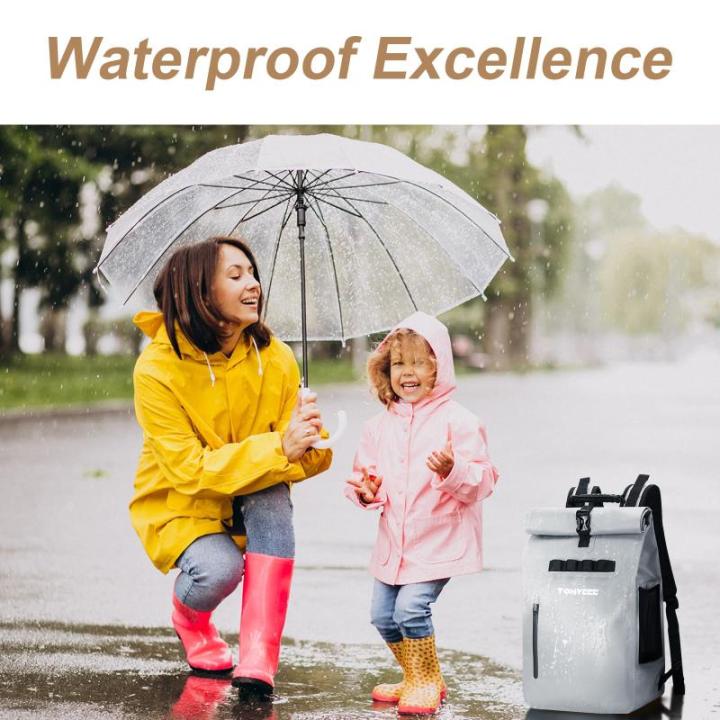 Waterdichte luierrugzak, casual luiertas, roltop rugzak met flessenwarmer, aankleedkussen en kinderwagenbevestiging, grijs