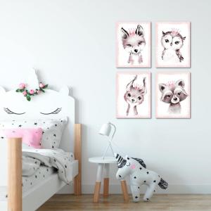 Moderne Schilderijen - VOLLEDIG KLAAR OM OP TE HANGEN - Bosdieren - 4 Delen Set - N017147a
