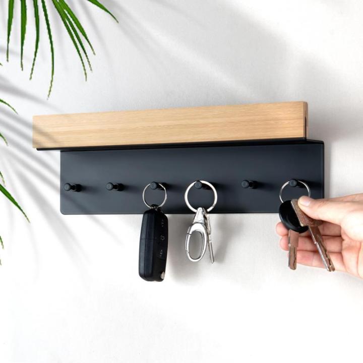 Sleutelrek hout met plank, sleutelhouder sleutelrek met 6 haken, wandsleutelbord voor entree, hal, keuken
