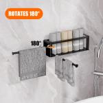 AIRUJIA Draaibare handdoekhouder, wandgemonteerde handdoekhouder met 2 draaibare stangen, handdoekenhouder voor keuken, badkamer, toilet, zelfklevende handdoekhouder, zwart