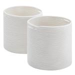 Mand gevlochten set van 2 katoen, speelgoedopslag voor kinderkamer, opbergmand, mand voor woonkamer, slaapkamer, 28 (D) x 28 (H) cm, wit