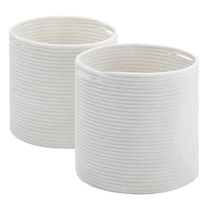 Mand gevlochten set van 2 katoen, speelgoedopslag voor kinderkamer, opbergmand, mand voor woonkamer, slaapkamer, 28 (D) x 28 (H) cm, wit