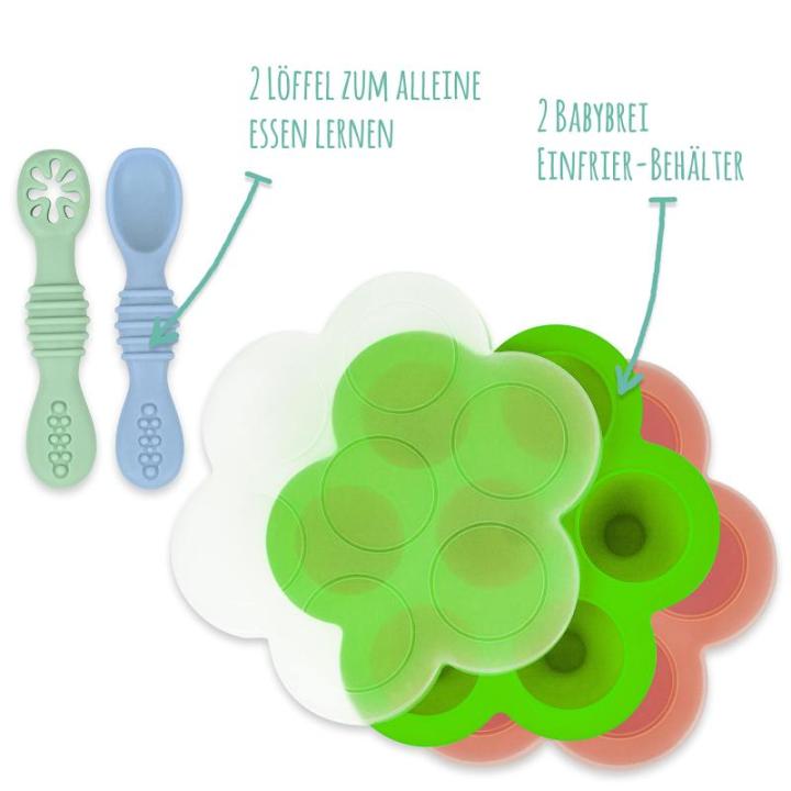 Set van 2 babypap invriezen containers, pap invriezen containers, babyvoeding met 2 babylepels voor baby Led Weaning (BLW). De ideale aanvullende voeding baby accessoires & babyvoe