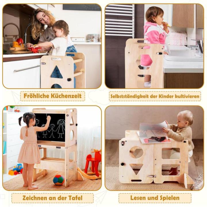 3-in-1 leertoren voor kinderen, inklapbare opstapkruk met bord, leertoren voor kinderen, voor keuken, tafel, badkamer