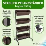 TTL Garden Verticaal bloembed met 4 verticale etages, 151 x 76 x 61 cm, verticale bloembak en balkon, bloembak met 4 plantenbakken, metalen frame, stabiel met wieltjes, voor bloeme