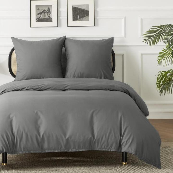 Beddengoed 135 x 200 cm, katoen, 4-delig, beddengoedset, grijs dekbedovertrek, 2 kussenslopen van 80 x 80 cm, Oeko-Tex-beddengoed, antraciet, met ritssluiting