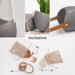 Wandplantenbakken -Ellie- | Hangende Keramische Plantenpotten 3 stuks | Wanddecoratie voor Binnen, Balkon en Tuin | Grijs (mat)