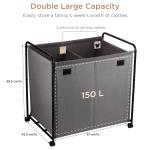 EasyAcc Wasmand met wielen, wasverzamelaar op wielen (150 l), wasmand, plafondopslag met grote capaciteit, frame van koolstofstaal, 60 x 40 x 60 cm