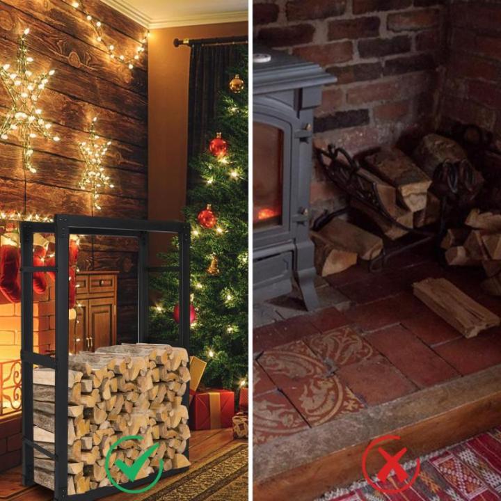 Brandhoutrek voor buiten, 100 x 40 x 25 cm, compact brandhoutrek van metaal, zwart, robuust brandhoutrek voor binnen en buiten, stabiele houten standaard, Firewood rek
