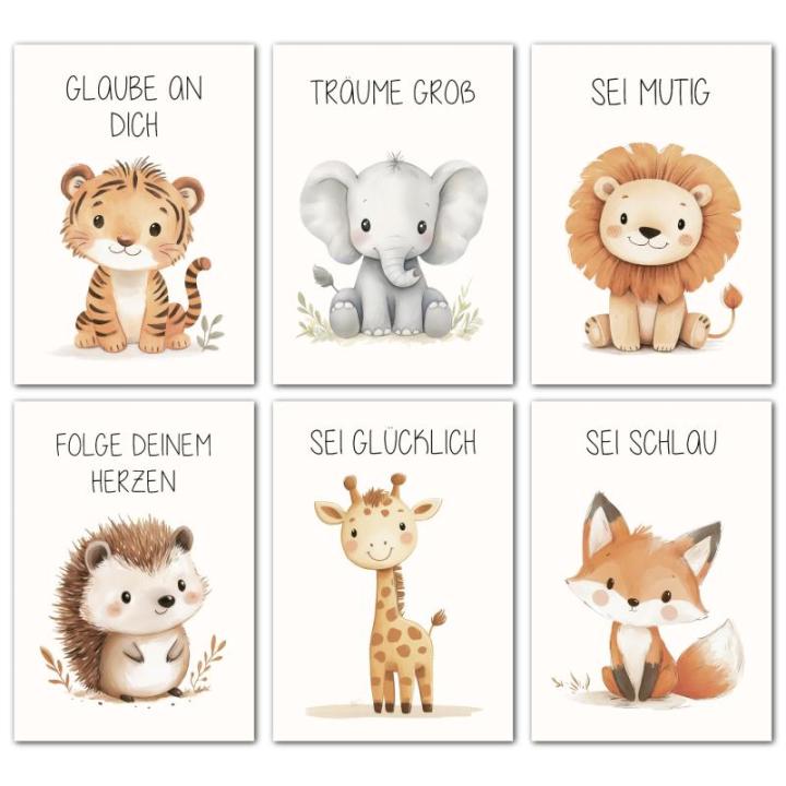 Affirmatiefoto's, set van 6 A4-posters, afbeeldingen voor kinderkamer, babykamer, decoratie, affirmatieposter, wandposter